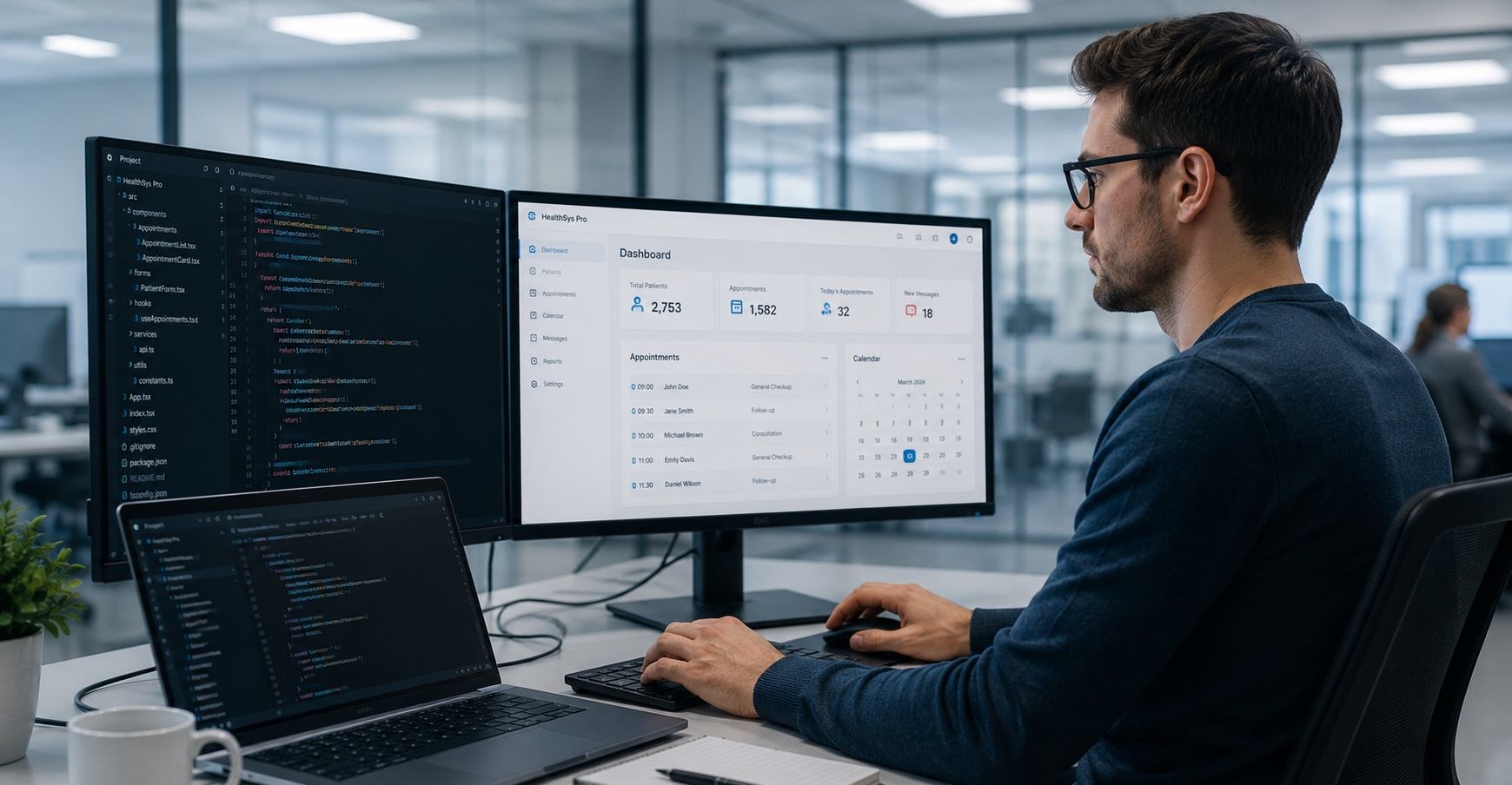Softwareentwickler bei der Arbeit an einer Healthcare-Plattform